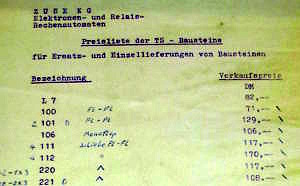 Preisliste der TS-Bausteine.